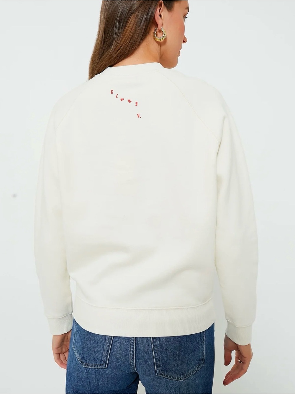 Clare V. | Oui Sweatshirt in Cream with Bright Poppy - Picture 3 of 13
